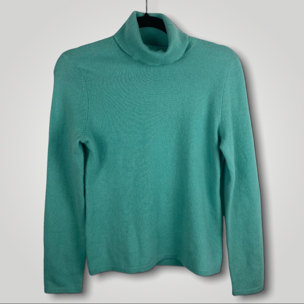 Lord & Taylor 100% Cashmere Aqua Turtleneck